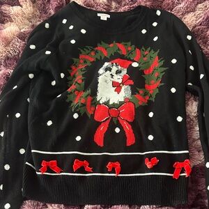 Festive Black Sweater with Red Accents